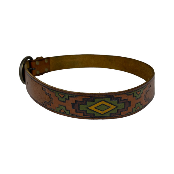 Mossimo Supply Co. Accessories - Mossimo Aztec Western Tooled Leather Belt Small Brown Boho Southwest Rodeo